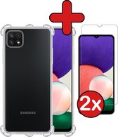 Samsung A22 4G Hoesje Siliconen Shock Proof Case Transparant Met 2x Screenprotector - Samsung Galaxy A22 4G Hoesje Cover Extra Stevig Met 2x Screenprotector