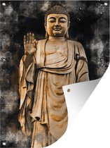 Tuinschilderij Boeddha - Goud - Standbeeld - 60x80 cm - Tuinposter - Tuindoek - Buitenposter