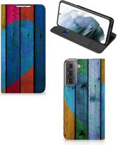 Smartphone Hoesje Geschikt voor Samsung Galaxy S21 FE Mobiel Bookcase Wood Heart