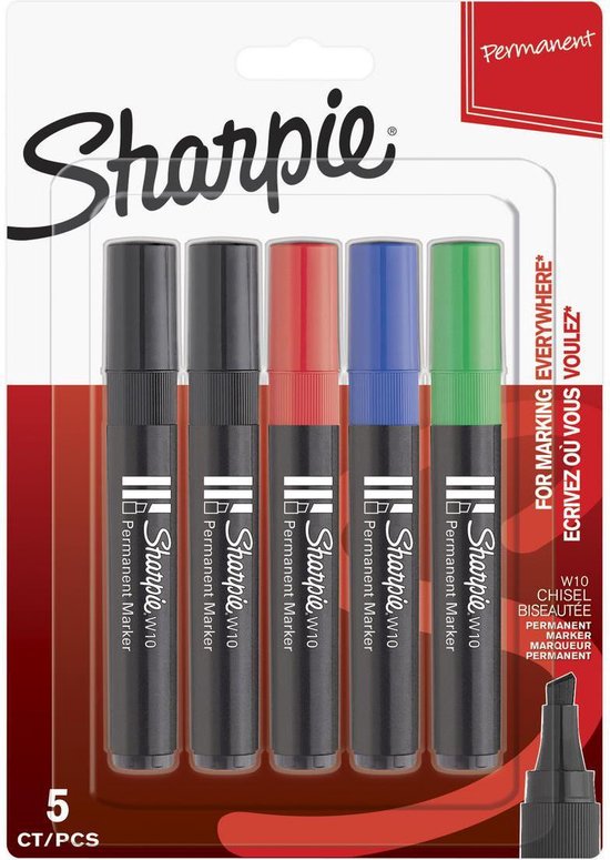 Sharpie permanent marker W10 2 zwart en 3 kleuren bol