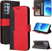 Voor OPPO Reno6 Pro 5G/Reno6 Pro+ 5G Zakelijke stiksels-Kleur Horizontale Flip PU lederen tas met houder & kaartsleuven & fotolijst & Lanyard (rood)