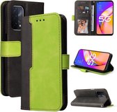 Voor OPPO A93 5G CN Versie/A74 5G/A54 5G Zakelijke Stiksels-Kleur Horizontale Flip PU Lederen Case met Houder & Kaartsleuven & Fotolijst & Lanyard (Groen)