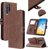 Voor Huawei Honor V30/V30 Pro Stiksels Stijl 2-Kleur Koe Textuur Horizontale Flip PU Lederen Case met Houder & Kaartsleuf & Lanyard (Bruin)