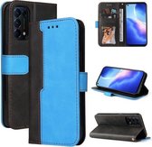 Voor OPPO Reno5 4G/5G/Vind X3 Lite Zakelijke Stiksels-Kleur Horizontale Flip PU Lederen Case met Houder & Kaartsleuven & Fotolijst & Lanyard (Blauw)