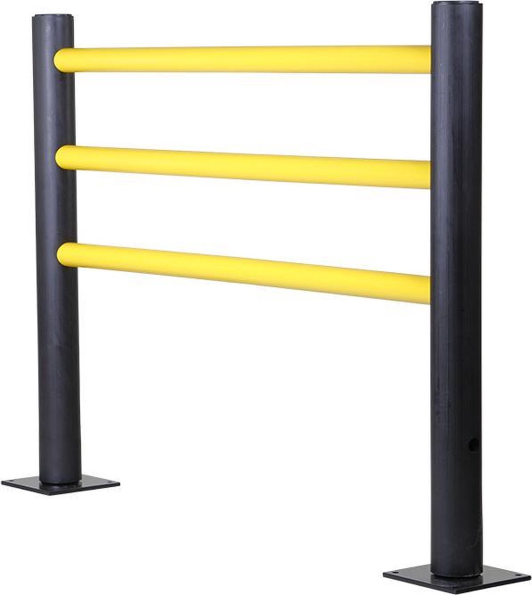Modulair veiligheidshek met 3 rails in flexibele kunststof "Delta" - Geel/Zwart - Hoekpaal 90°