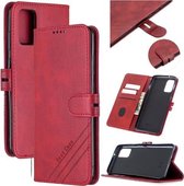 Voor Samsung Galaxy S20+ Stiksels Stijl 2-Kleur Koe Textuur Horizontale Flip PU Lederen Case met Houder & Kaartsleuf & Lanyard (Rood)