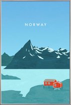 JUNIQE - Poster met kunststof lijst Retro Noorwegen -20x30 /Blauw &