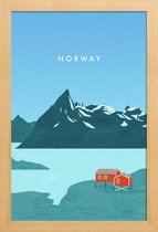 JUNIQE - Poster in houten lijst Retro Noorwegen -20x30 /Blauw &