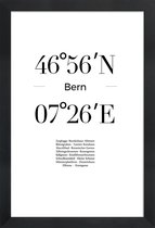 JUNIQE - Poster in houten lijst Coördinaten Bern -20x30 /Wit & Zwart
