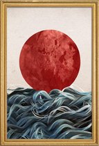 JUNIQE - Poster met houten lijst Sunrise in Japan -13x18 /Blauw &
