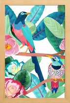 JUNIQE - Poster met houten lijst Birds -13x18 /Groen & Roze