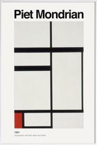 JUNIQE - Poster met kunststof lijst Mondrian - Composition with Red,