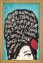 JUNIQE - Poster met houten lijst Rehab songtekst -30x45 /Blauw & Rood