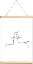 JUNIQE - Posterhanger Oneline Kiss -40x60 /Wit & Zwart