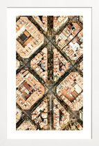 JUNIQE - Poster in houten lijst Luchtfoto Barcelona -20x30 /Bruin