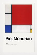 JUNIQE - Poster met houten lijst Mondrian - Composition with Red, Blue