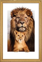 JUNIQE - Poster met houten lijst LION FAMILY -20x30 /Bruin & Oranje