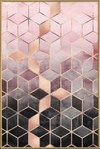 JUNIQE - Poster met kunststof lijst Pink Grey Gradient Cubes -20x30