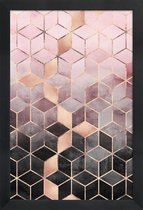JUNIQE - Poster in houten lijst Pink Grey Gradient Cubes -40x60 /Grijs