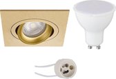 LED Spot Set - Primux Borny Pro - GU10 Fitting - Inbouw Vierkant - Mat Goud - 6W - Warm Wit 3000K - Kantelbaar - 92mm