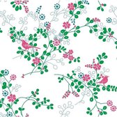 Dutch Wallcoverings - Behang vogel roze/groen