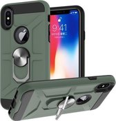 War-god Armor TPU + PC Schokbestendige magnetische beschermhoes met ringhouder voor iPhone X / XS (diepgroen)