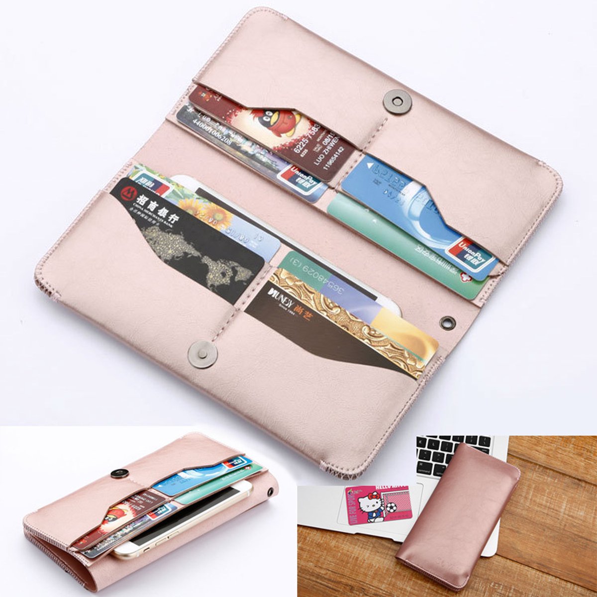 iphone Samsung Luxe leather wallet Hoesje rosegoud