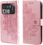 Voor Xiaomi Mi 11 Ultra 7-bloemblaadje Bloemen Embossingpatroon Horizontale Flip PU-lederen hoes met houder & kaartsleuven & portemonnee & fotolijst (roségoud)