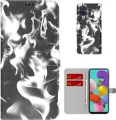 Voor Samsung Galaxy A51 4G Cloud Fog Patroon Horizontale Flip Lederen Case met Houder & Kaartsleuf & Portemonnee (Zwart)