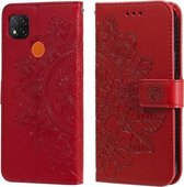 Voor Xiaomi Redmi 9C 7-bloemblaadje Bloemen Embossingpatroon Horizontale Flip PU-lederen hoes met houder & kaartsleuven & portemonnee & fotolijst (rood)
