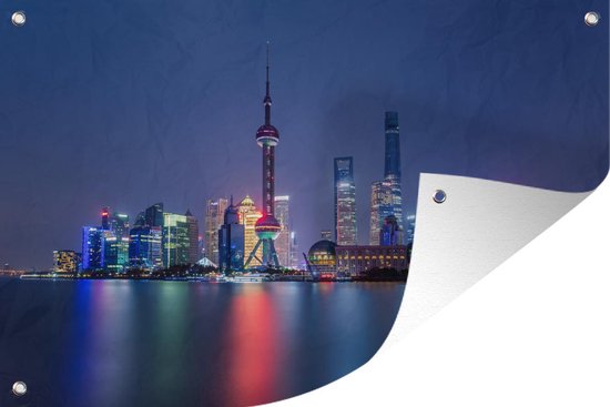 Les lumières de Shanghai se reflètent dans l'eau 180x120 cm XXL / Groot format!