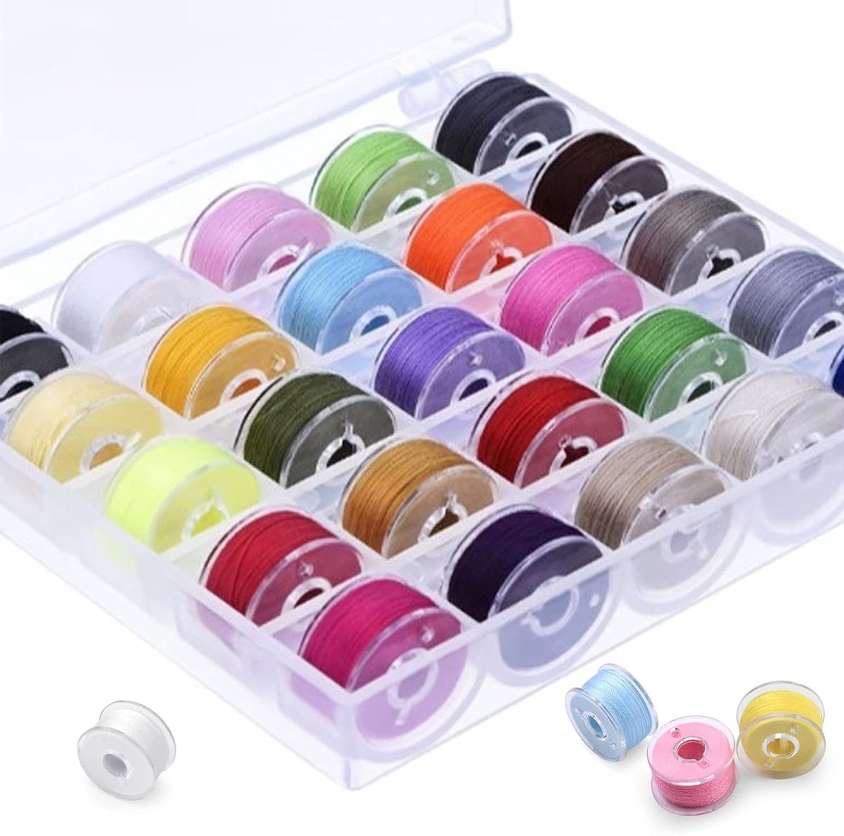 Prewound Bobbins naaigaren met spoel, 25 kleuren, draad voor naaimachine, voorgewonden spoelen compatibel met Brother/Babylock/Janome/Elna/Singer Borduurmachine