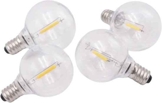 Deux ampoules globe transparentes à culot E12 avec filament visible.