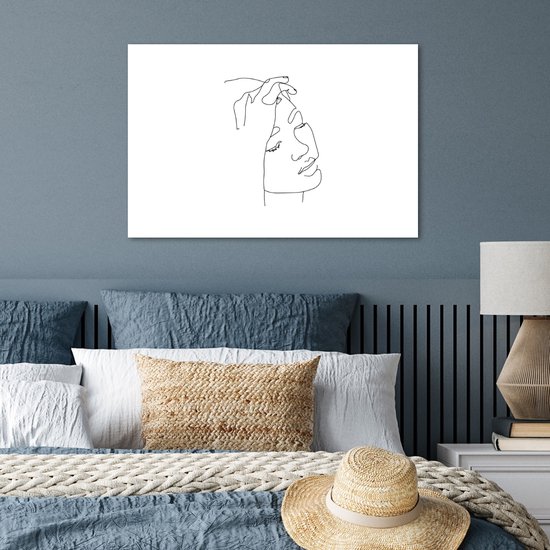 Main d'art sur une Line visage de la femme sur un papier d'affiche de fond blanc 90x60 cm - impression photo sur l' affiche (décoration murale salon / chambre à coucher)