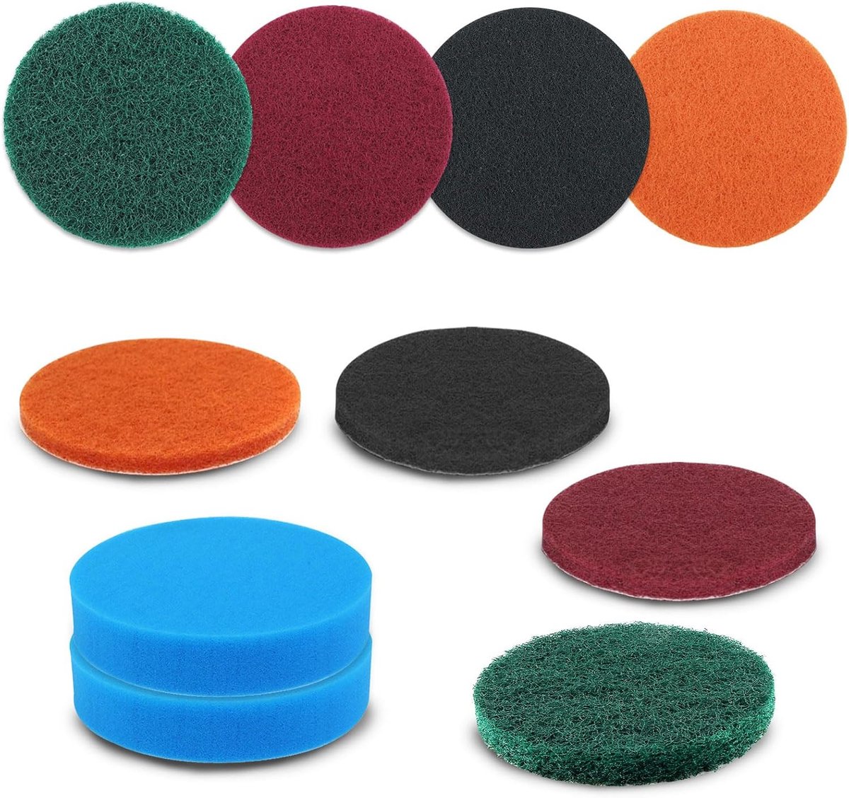 10 stuks klittenband-schuurvlies, 150 mm, set van 8 schuurpads met 2 polijstsponzen, schuurspons, polijstvlies 150 mm, klittenband voor hout, metaal, ronde schuurmachine en excentrische