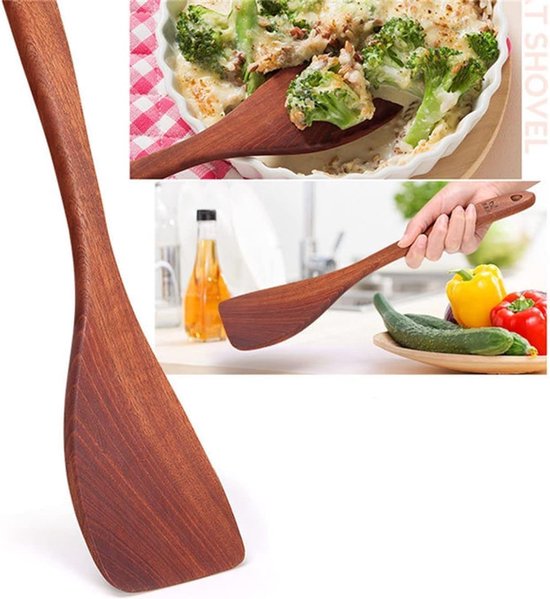 Spatel voor Koken, Massief Keukenspatel met Lang Handvat, Pannenlifter van Hout Keukengerei voor Wok, Pan met Antiaanbaklaag, Kookgerei voor Bakken, Koken, 33 x 8 cm, 2 Stuks — afbeelding 3