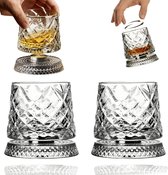 Draaiend whiskyglas set van 2-360° ronddraaiend kristal tumblerglas-zware onderkant loodvrij premium glas-geschikt voor bourbon scotch whisky-bar accessoire drankglas cadeau