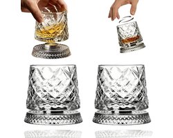 Draaiend whiskyglas set van 2-360° ronddraaiend kristal tumblerglas-zware onderkant loodvrij premium glas-geschikt voor bourbon scotch whisky-bar accessoire drankglas cadeau