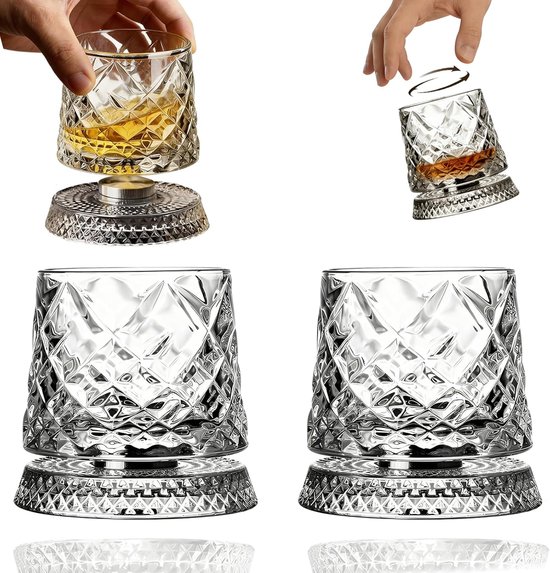Ensemble de deux verres à motif losange avec une base rotative.