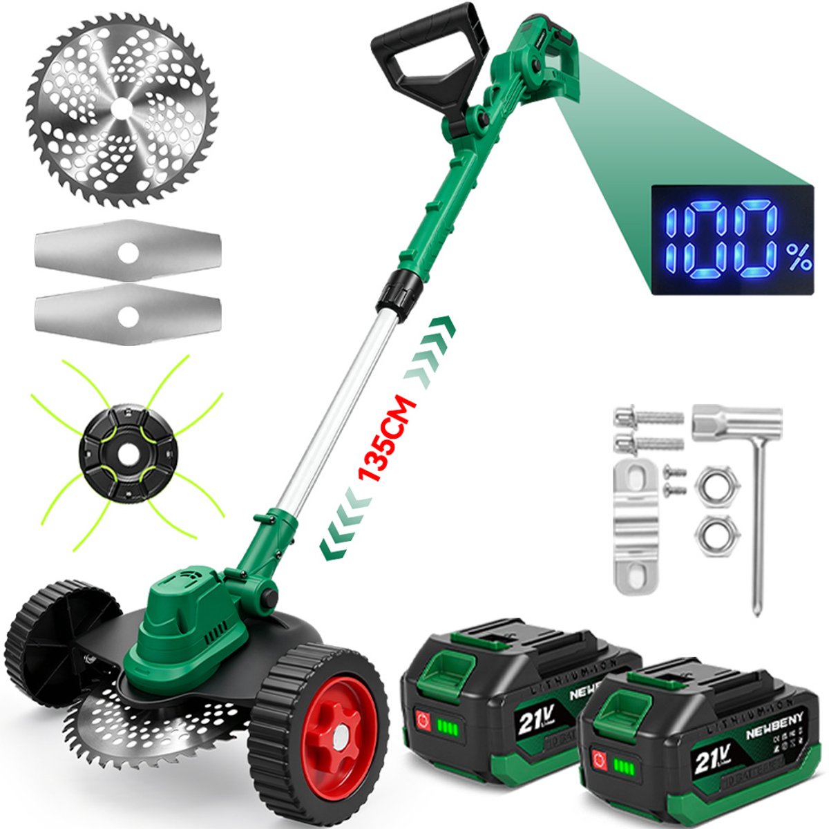 NewBeny Accu Bladblazer - 288 km/u Elektrische Bladblazer - 6 versnellingen - Borsteloze motor - met 2x accu's - voor Tuinonderhoud, Oprit, Bladeren, Stof en Sneeuw