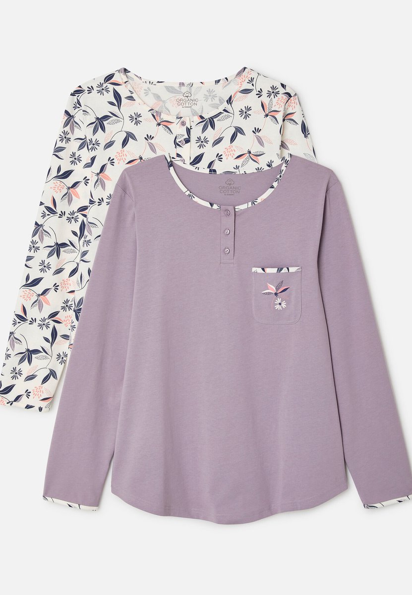 Damart Set van 2 pyjama's van zuiver gekamd jersey katoen - Dames - Wit - 34-36 (XS)
