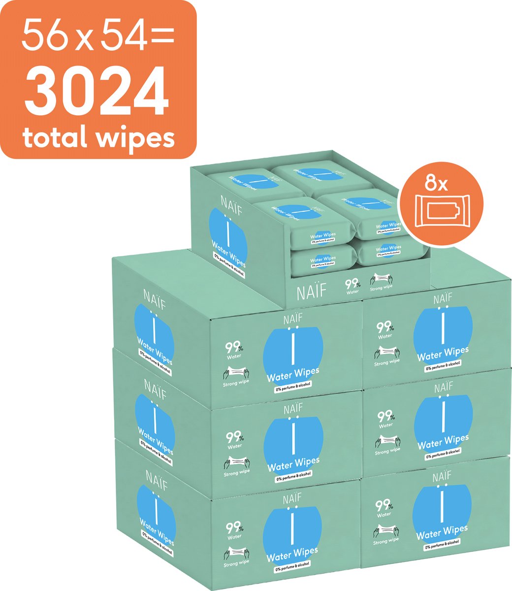 Bol.com Naïf - Water Billendoekjes - Baby & Kids - 99% Water - 0% Parfum & Alcohol - Plasticvrij - 3024 Stuks (56x54) aanbieding