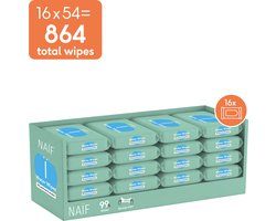 Naïf - Plasticvrije Billendoekjes Water - 864 doekjes (16 stuks x 54 doekjes)