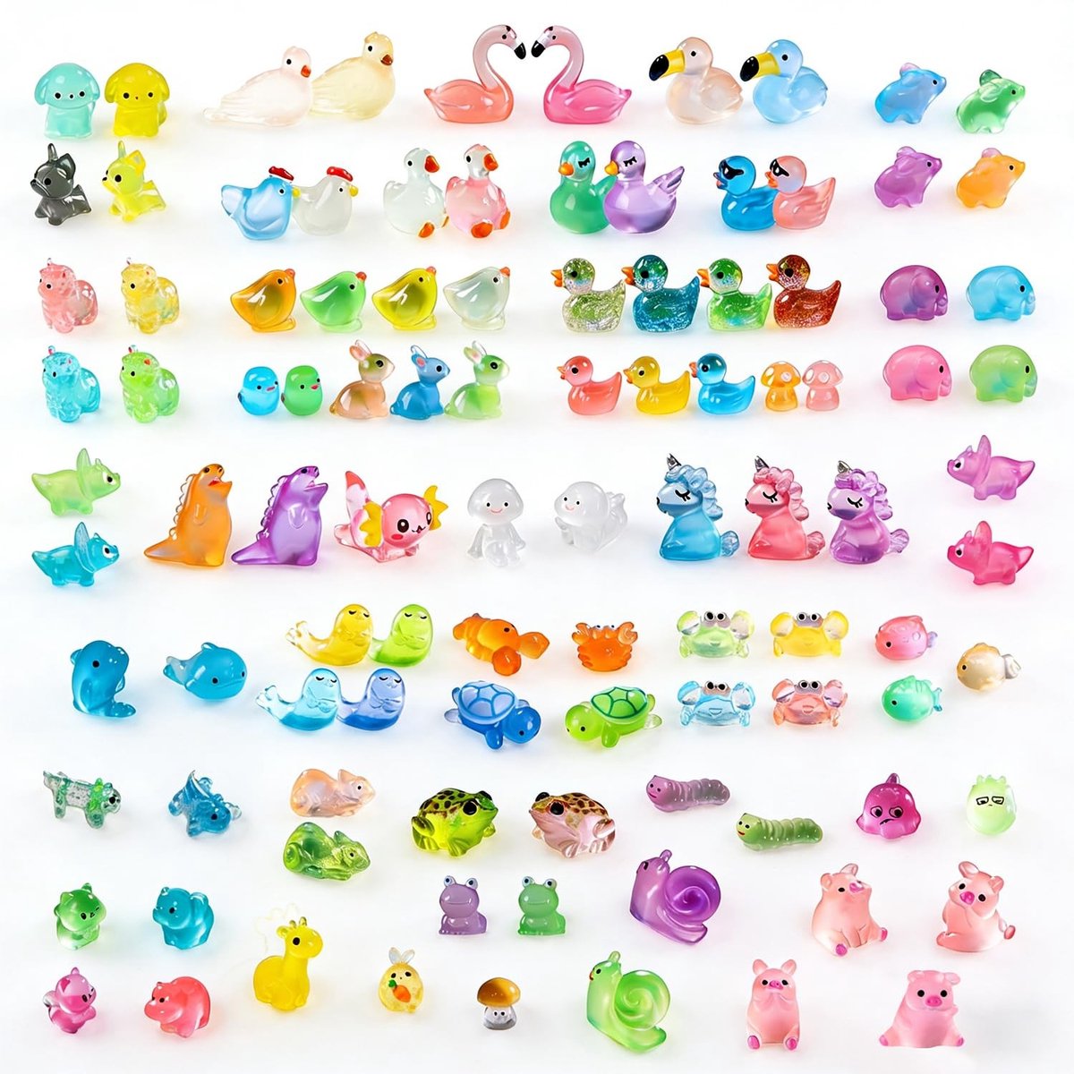 Dailygoods- Dierenfiguren 102 Stuks - Miniatuur Figuren - Lichtgevende Harsdieren - Waterdicht - Duurzaam - Creatieve Decoratie - Miniatuurfiguren