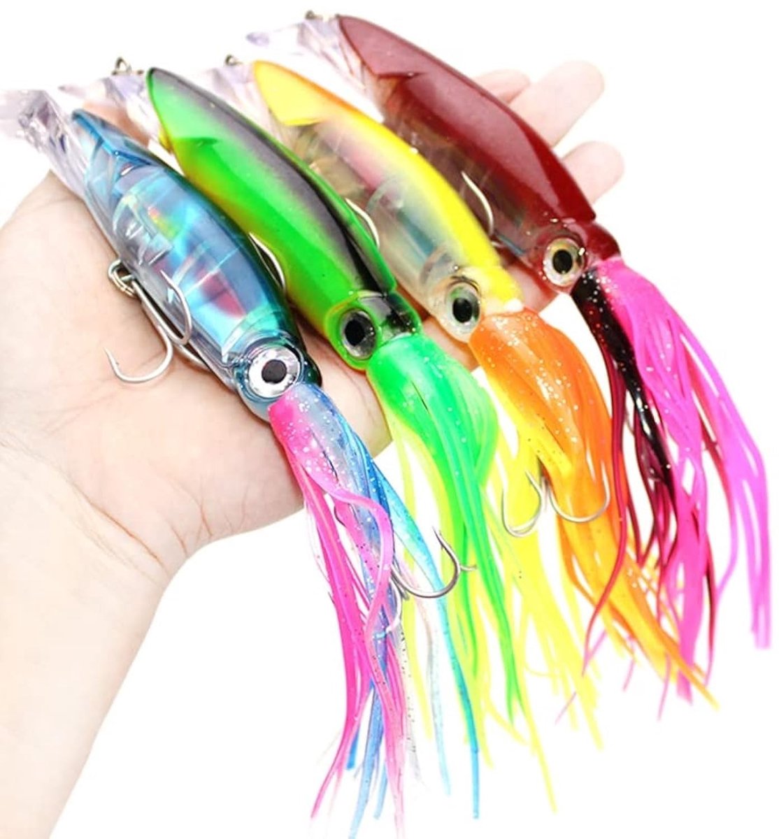 Dailygoods- Kunstaas Set 4 Stuks - Simulatie Octopus/Squid - Zoutwater Vissen - Kunststof - 14 cm/40 g - Robuust en Duurzaam - Vissersaas