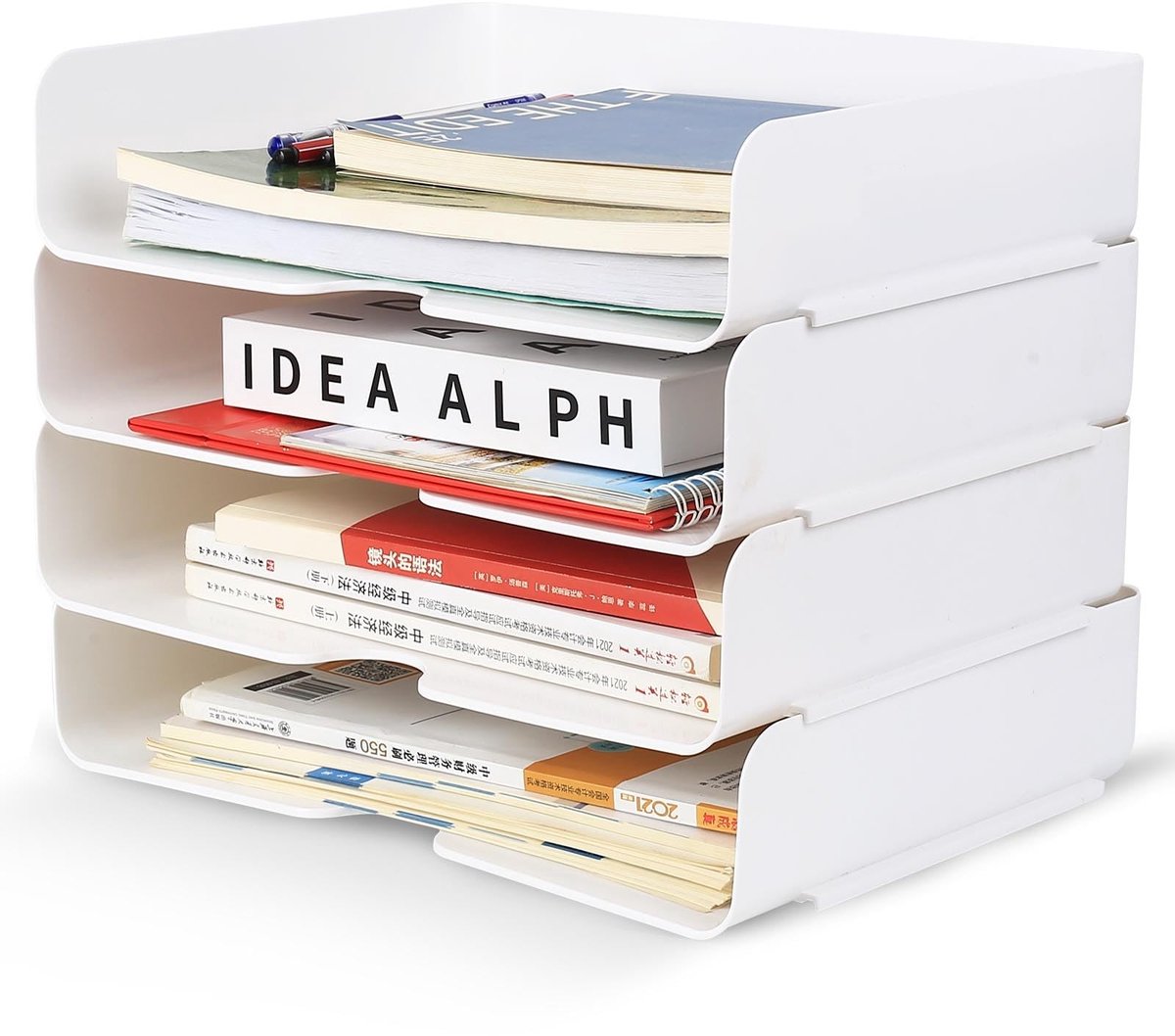 Dailygoods- Papierlade 4-laags - Stapelbare Brievenbak - Opbergmand - Kantoordocumentenlade - Bureau-Archiefsysteem - Schokbestendig Kunststof