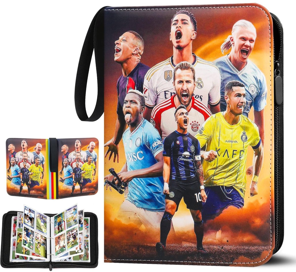 Dailygoods- Voetbalkaartenalbum 4 Vakken - Verzamelmap voor 400 Kaarten - Kaartenmap met Rits - Waterdicht - Schokbestendig - Ideaal Cadeau voor Kinderen