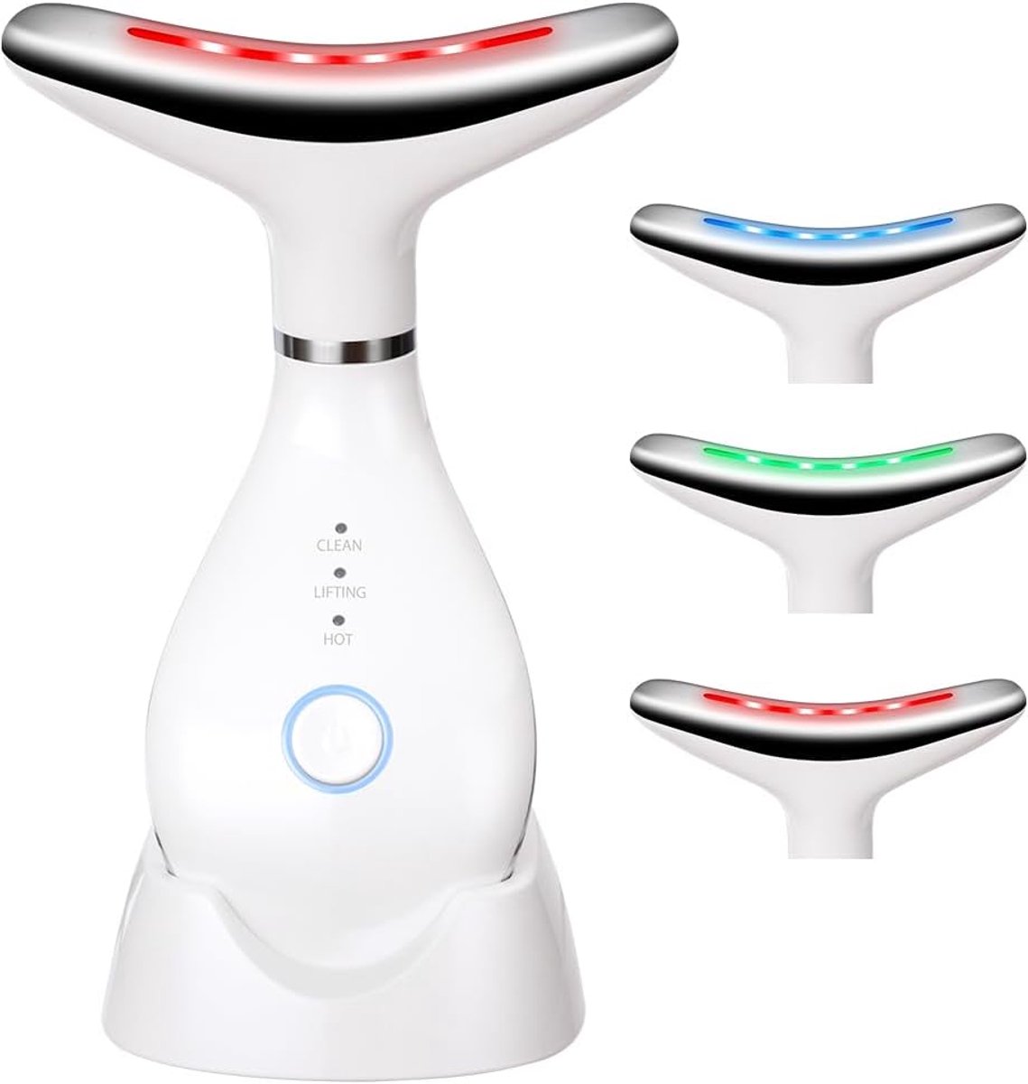 Elektrisch gezichts- en nekmassageapparaat met 3 kleurmodi en 45 ± 5 °C warmte - anti-rimpelapparaat voor aanscherping, tillen en anti-aging