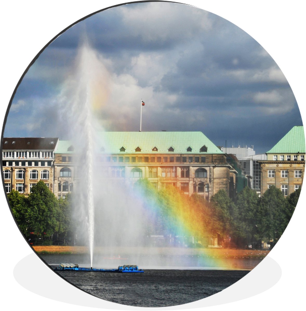 WallCircle - Wandcirkel - Muurcirkel - Fontein met regenboog - Aluminium - Dibond - 90x90