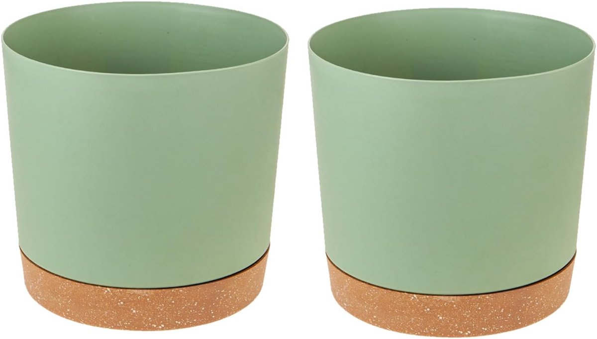 2-pack 12 cm diameter, plantenpot met onderzetter, plantenpotten voor kamerplanten, plantenpot met meerdere afvoergaten, plantenpot voor binnen en buiten planten (helder groen)